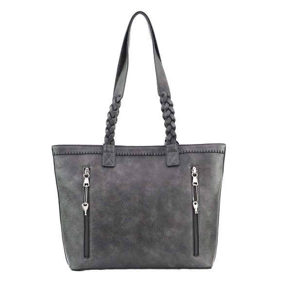 Concealed Carry Purse - Locking Cora Stitched Gun Tote Gray V :^) - Picture 3 of 7